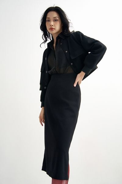 Áo khoác bomber poly xốp đen