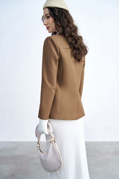 Áo blazer dạ camel diễu chỉ