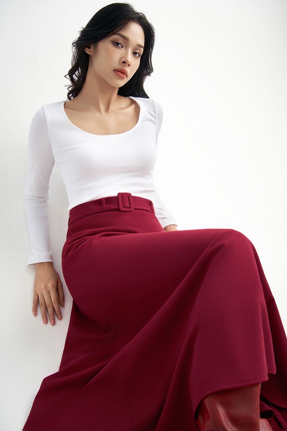 Áo giữ ấm basic cổ oval thun trắng
