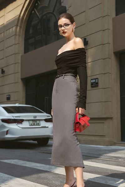 Chân váy maxi solid tàn đậm