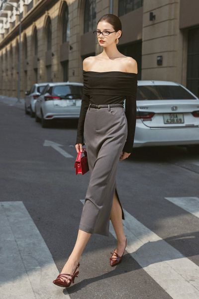 Chân váy maxi solid tàn đậm