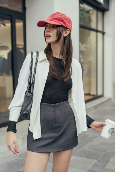 Áo dài tay thiết kế mỏng thun tăm đen