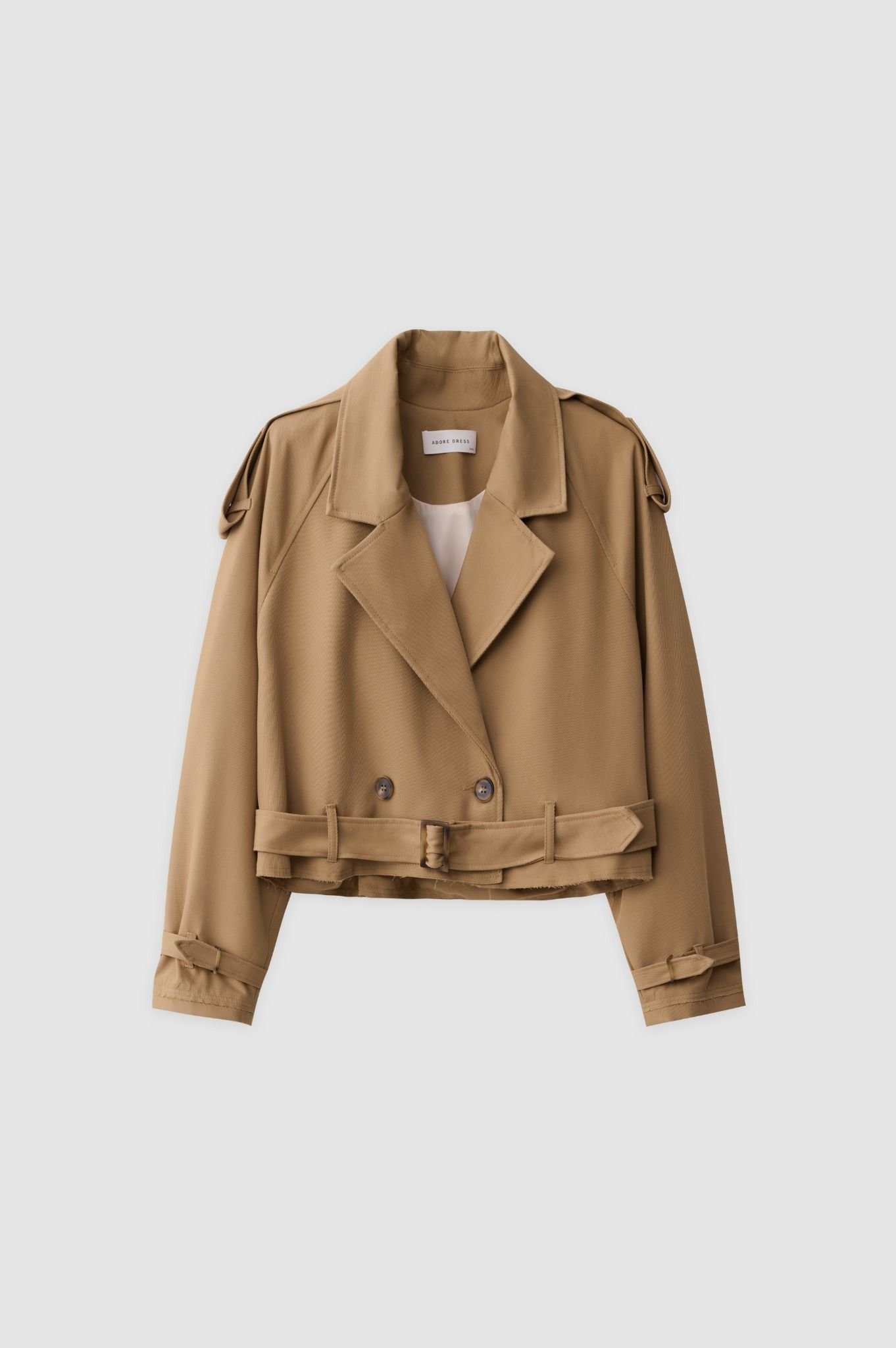 Áo trench coat ngắn kaki nâu tay raplang