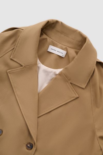 Áo trench coat ngắn kaki nâu tay raplang