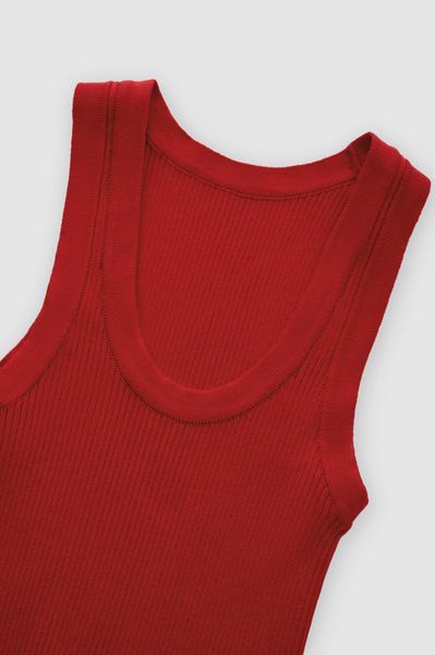 Áo giữ ấm không tay cổ oval len dệt đỏ