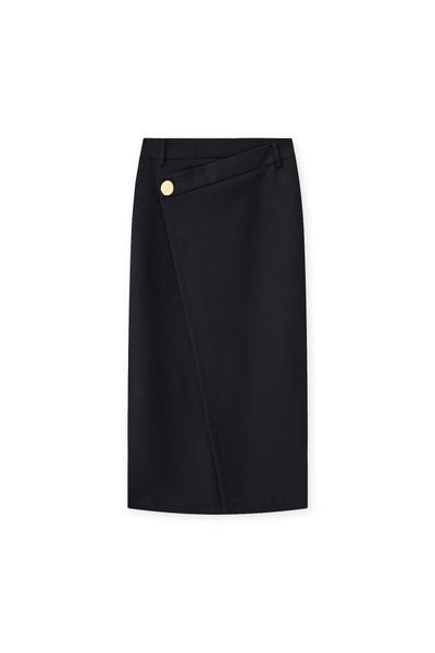 Chân váy maxi vạt chéo solid đen