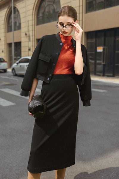 Áo khoác bomber poly xốp đen