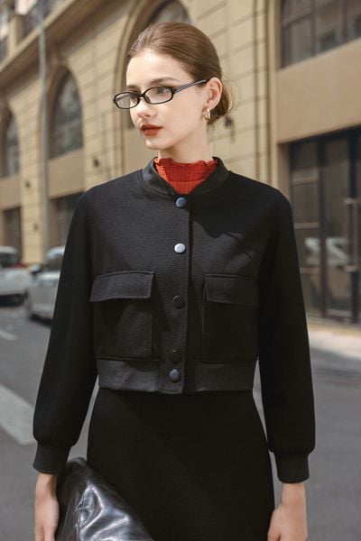 Áo khoác bomber poly xốp đen