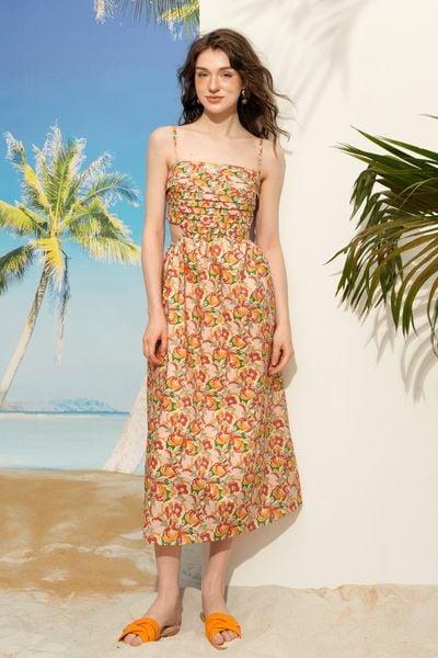 Đầm midi hoa cam cut out