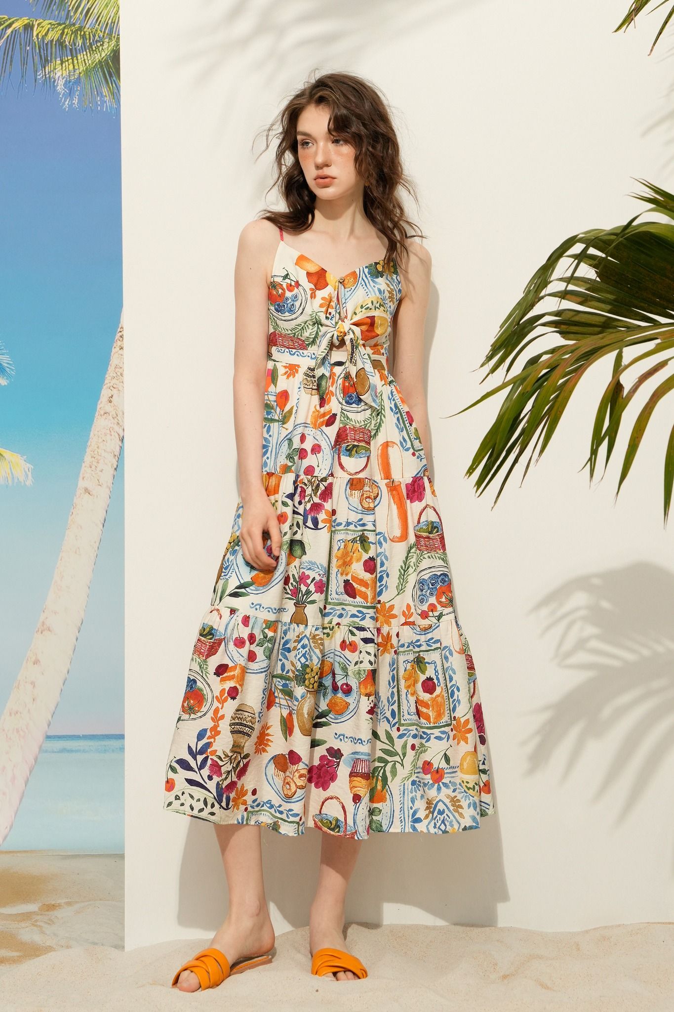 Đầm maxi tơ họa tiết greece arts