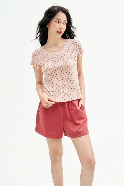 Bộ mặc nhà áo thun quần short hồng hoạ tiết cherry