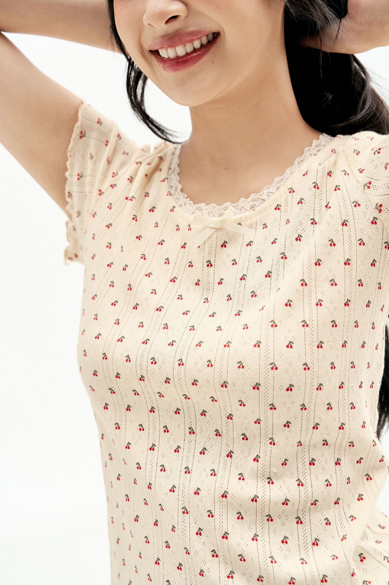 Bộ mặc nhà áo thun quần short mint hoạ tiết cherry