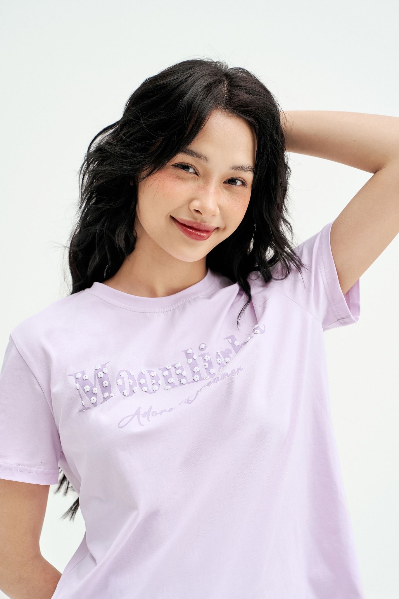 Bộ mặc nhà áo thun quần short thô karo tím lilac