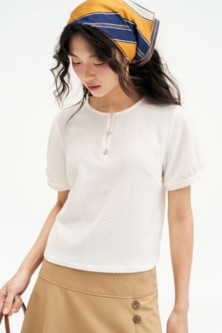 Áo top basic poly xốp trắng khuy nơ