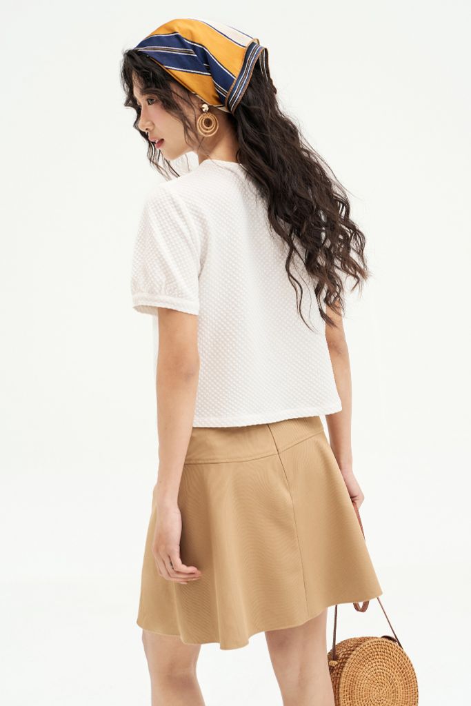 Chân váy mini A khaki mềm nâu be vạt chéo