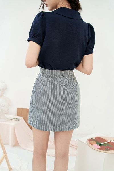 Chân váy mini A kaki sọc navy