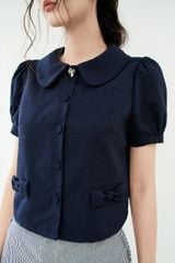 Áo top thiết kế đũi navy cổ sen
