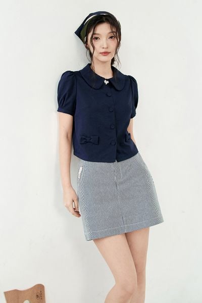 Chân váy mini A kaki sọc navy