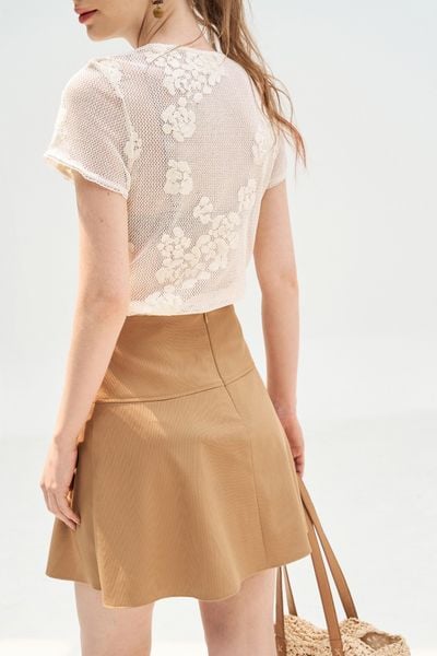 Áo top lưới ren trắng kem thêu túi