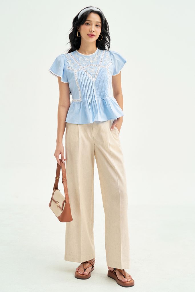 Peplum xanh thêu phối ren trắng