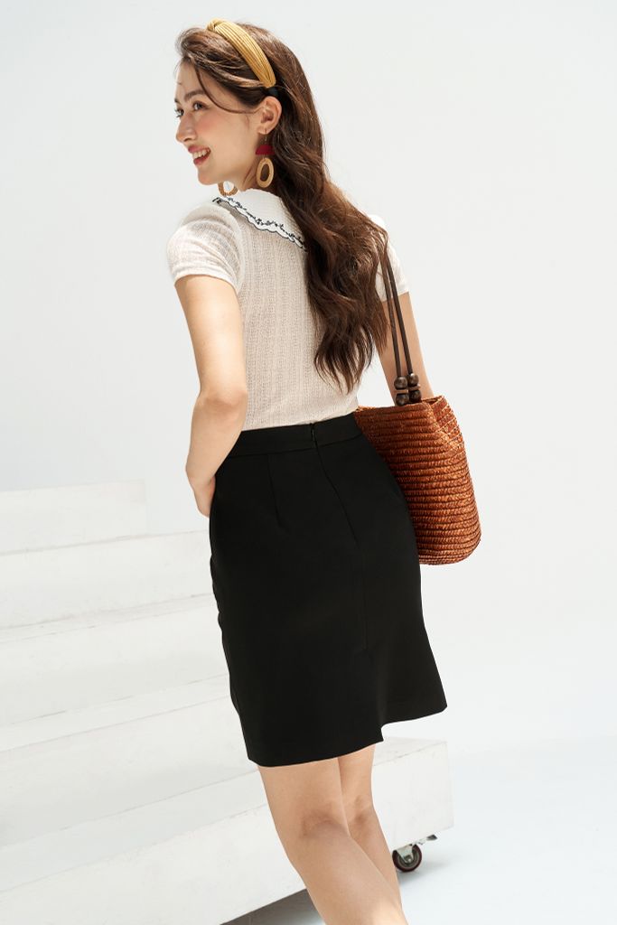 Chân váy mini túi ốp basic đen