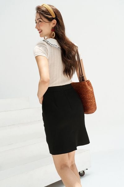 Áo top len ren trắng phối cổ thêu