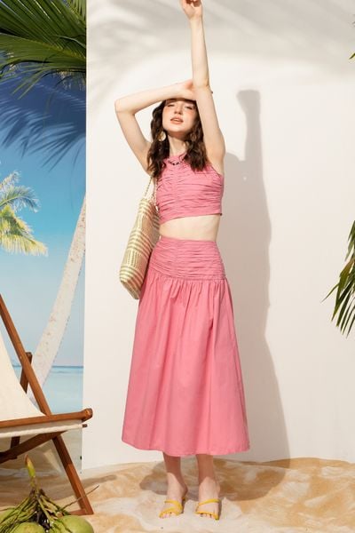 Top hồng xếp nhún thân trước
