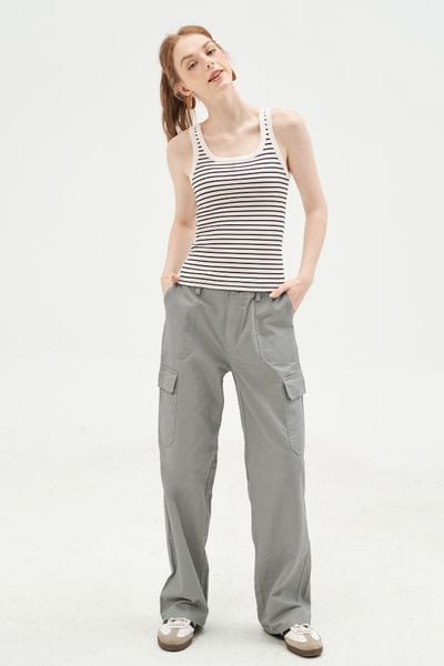 Tank top basic trắng kẻ navi