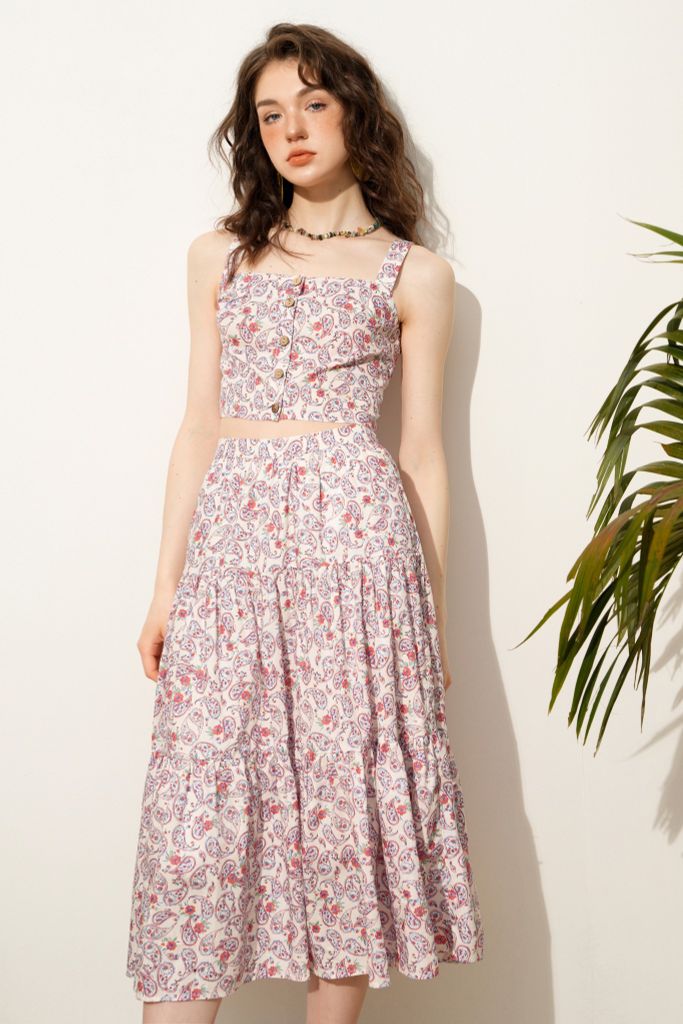 Áo crop hàng khuy paisley hồng