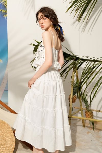 Chân váy maxi trắng nối tầng