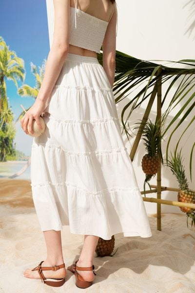 Chân váy maxi trắng nối tầng
