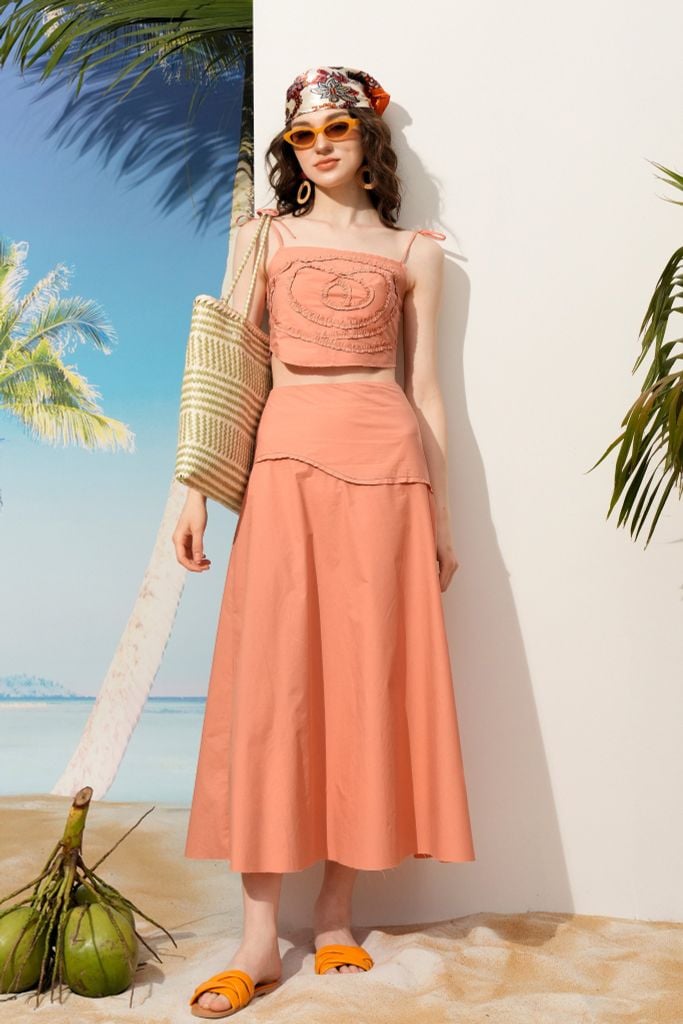 Áo Top 2 dây cam đào chạy dây trang trí