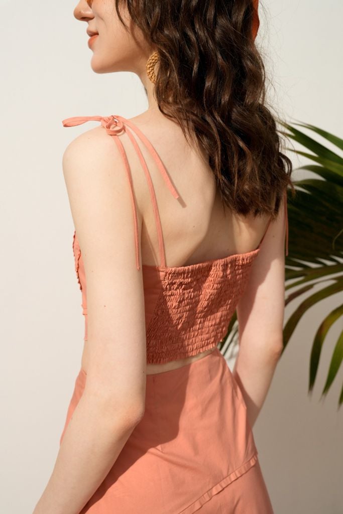 Áo Top 2 dây cam đào chạy dây trang trí