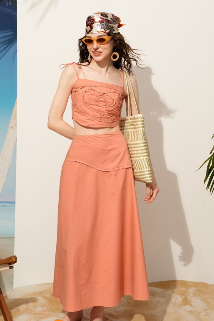 Áo Top 2 dây cam đào chạy dây trang trí