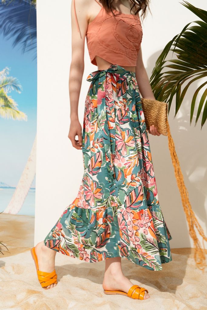 Chân váy maxi họa tiết tropical