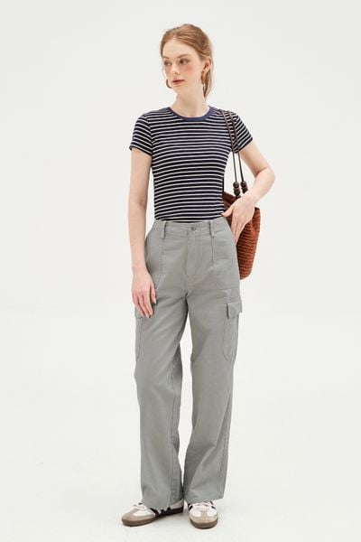 T-shirt ôm basic navi kẻ trắng