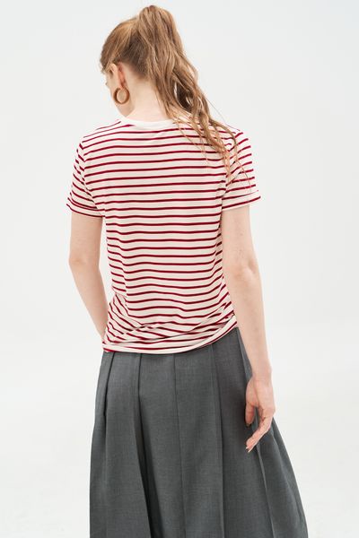 T-shirt basic túi ốp kẻ đỏ