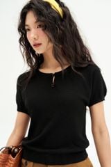 Áo len basic mongtoghi đen phối khuy cổ
