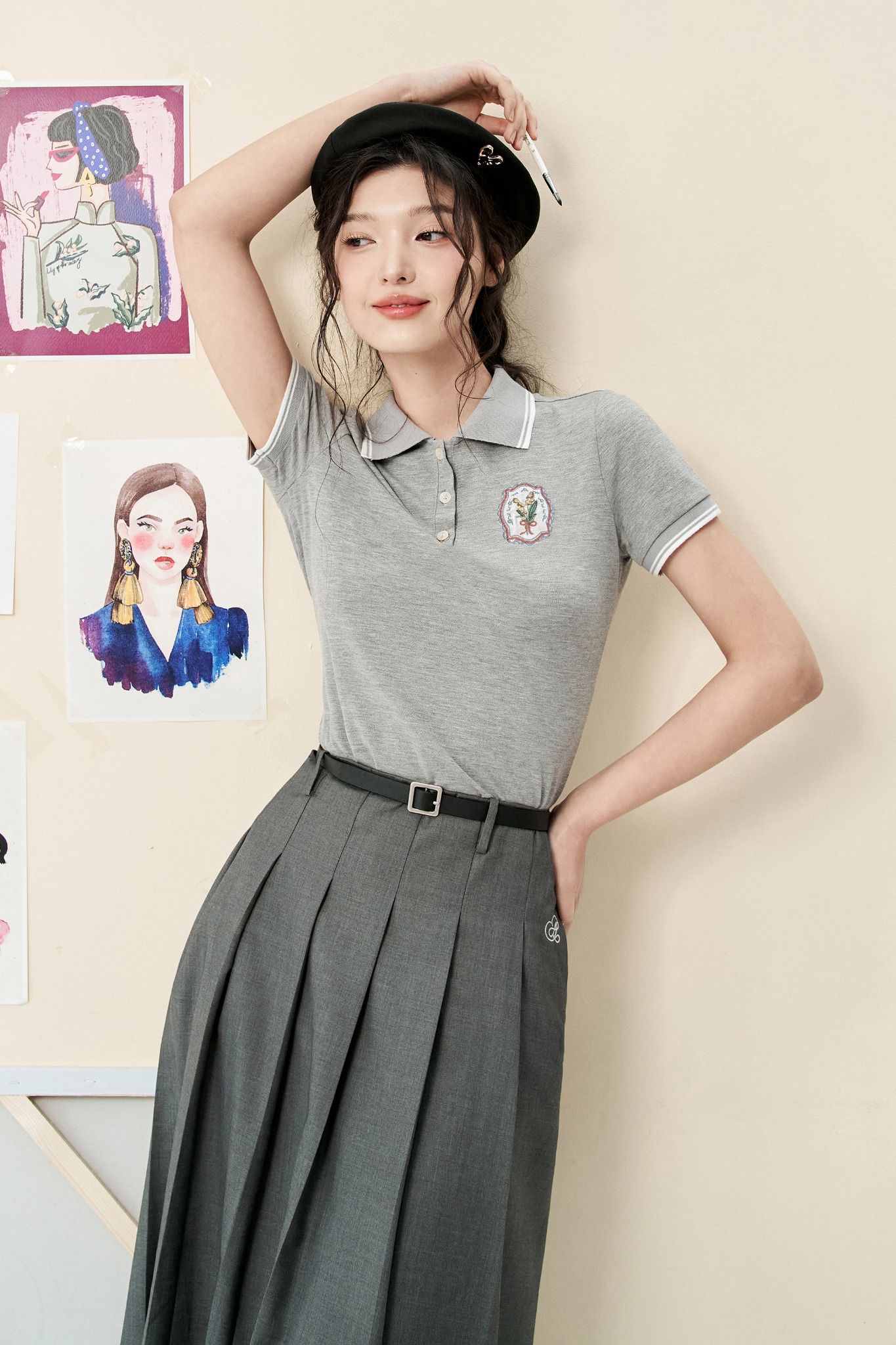 Áo polo tổ ong tàn sáng thêu patches