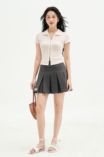 Chân váy mini xoè sọc tàn xếp ly