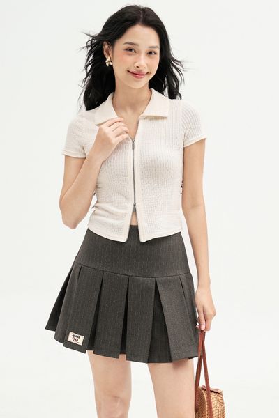 Chân váy mini xoè sọc tàn xếp ly