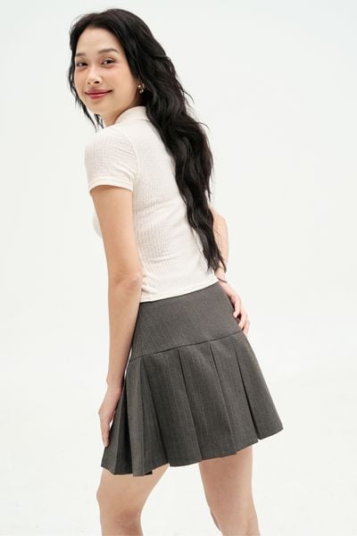 Chân váy mini xoè sọc tàn xếp ly