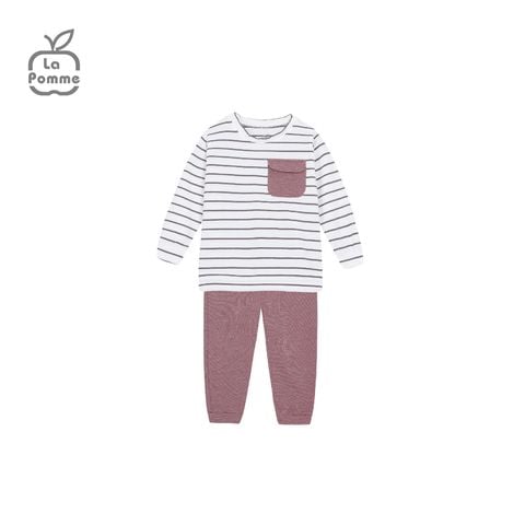  Bộ dài tay La Pomme kẻ túi màu - Ghi xanh 