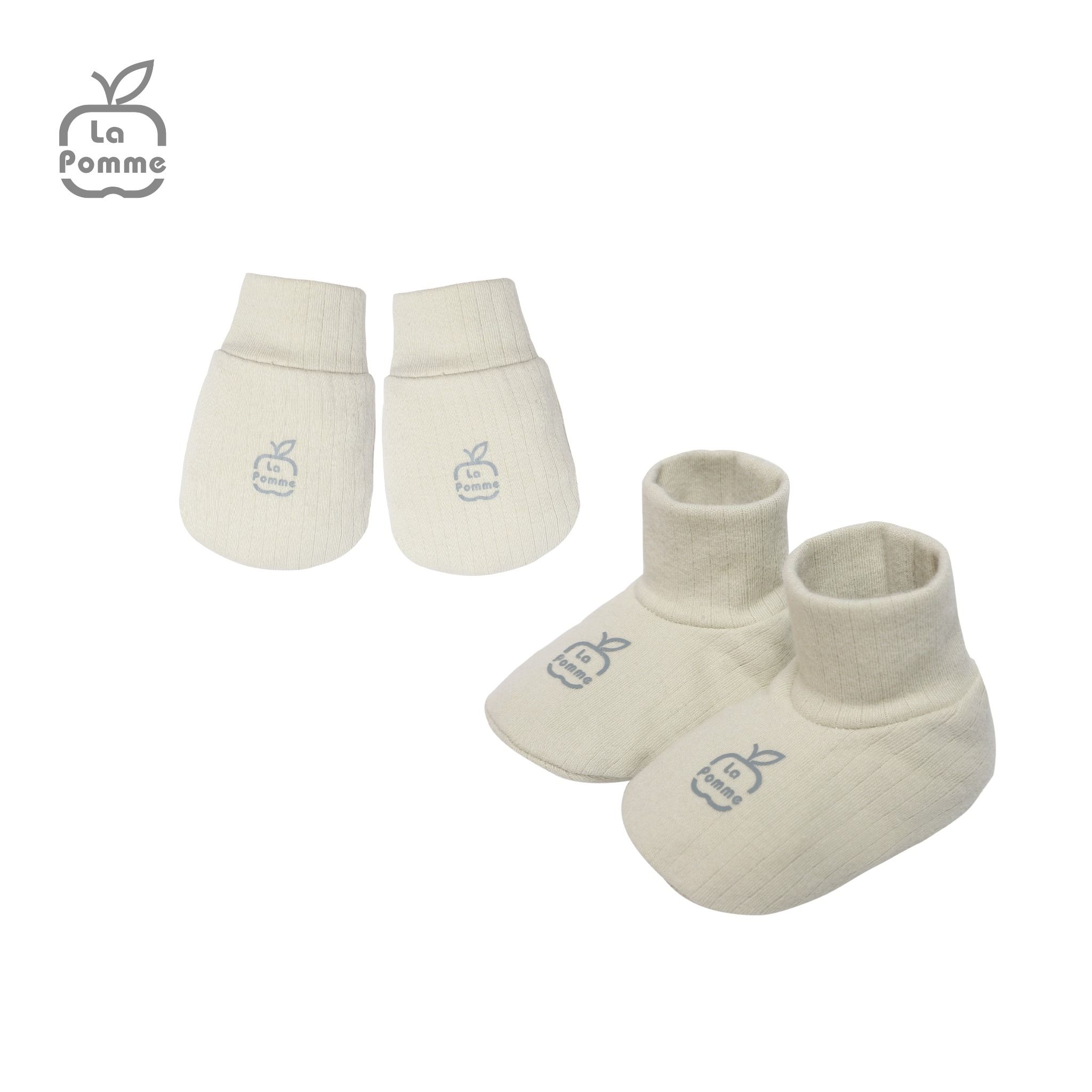  GHF060 Set bao tay bao chân La Pomme Ngôi sao nhỏ - 0M Trắng Vàng 