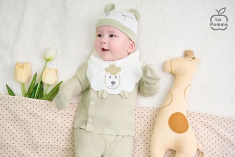 Bộ dài tay cúc lệch La Pomme cừu bông năng động 