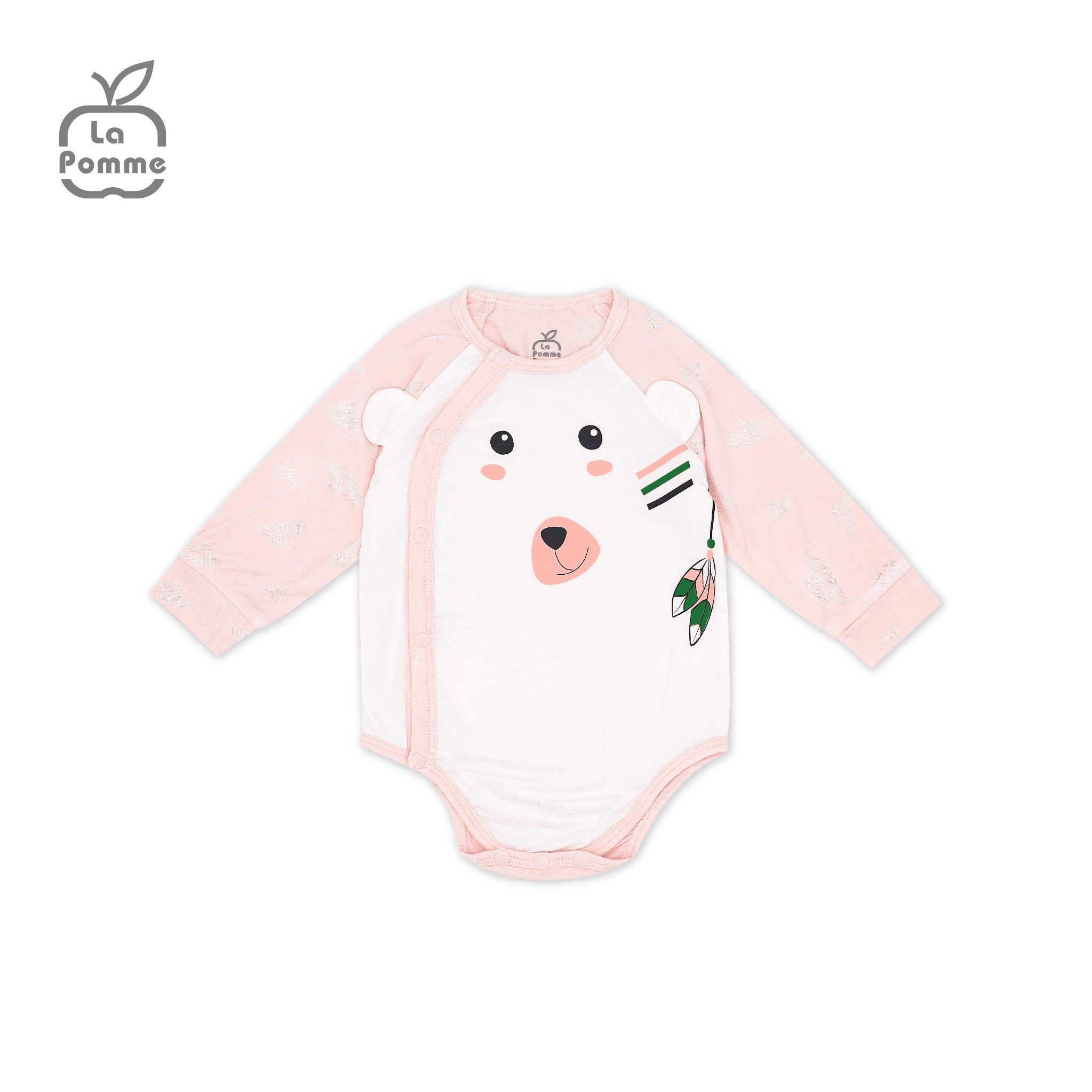  Body chip dài tay La Pomme cúc lệch Teddy Bear - Xanh trắng 