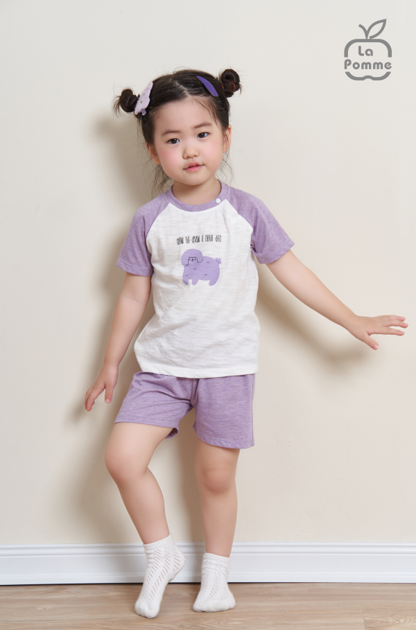  Bộ cộc tay La Pomme Raglan cún nhỏ - Tím 