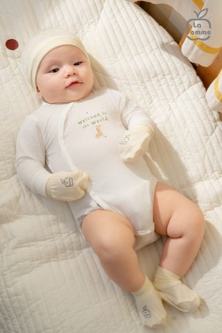  Set bao tay bao chân sơ sinh La Pomme mềm mịn 