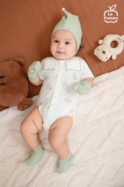  Body chip cộc tay La Pomme lá cổ cách điệu - (In tràn) 