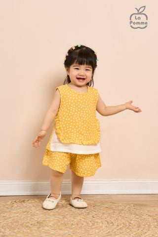  Bộ sát nách La Pomme bèo nhún - Chấm bi vàng 